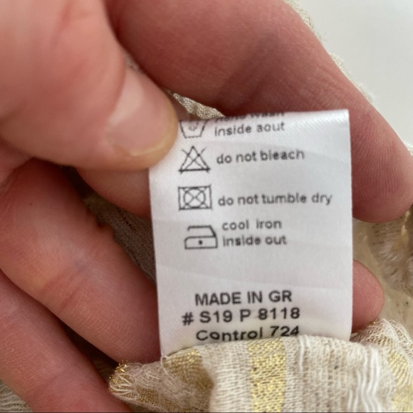 NWT Pearl & Caviar Crop Ruffle Top Woven Cotton Oatmeal Gold Metallic Striped S - Picture 16 of 16